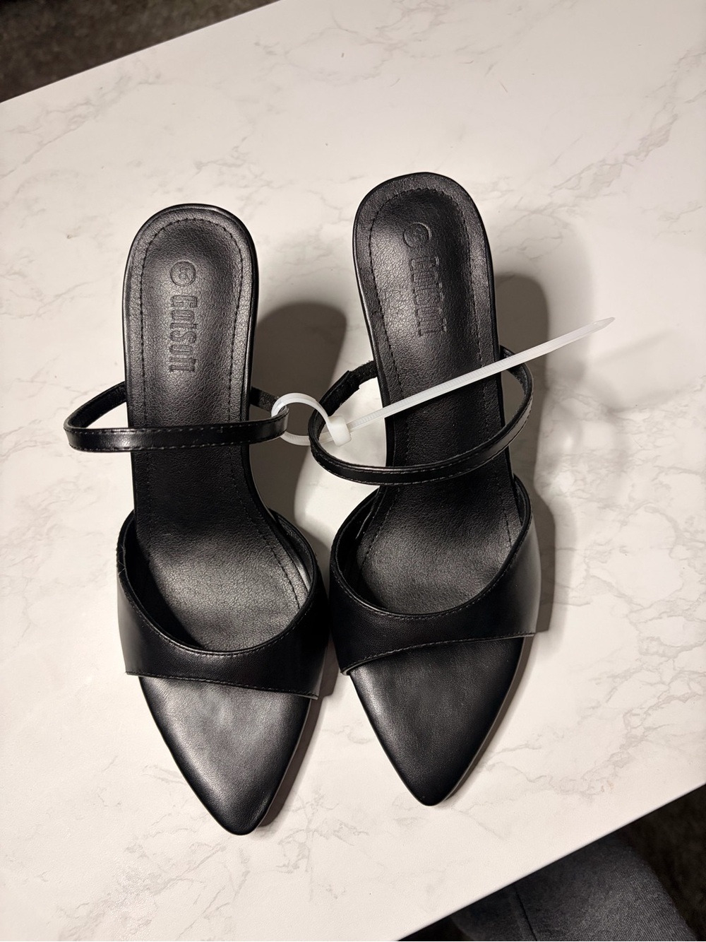 Black Pointed-Toe Strappy Mules by C. Joseph